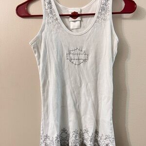 Harley-Davidson White and Gray Tank Top